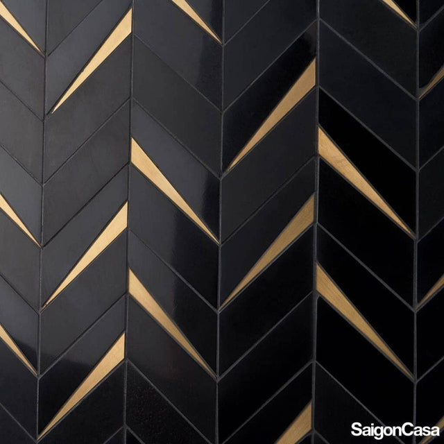 Mosaic Trang Trí Đá Marble & Kim Loại Nero Chevron