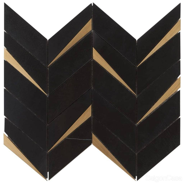 Mosaic Trang Trí Đá Marble & Kim Loại Nero Chevron