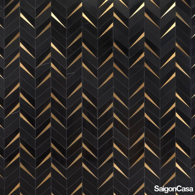 Mosaic Trang Trí Đá Marble & Kim Loại Nero Chevron